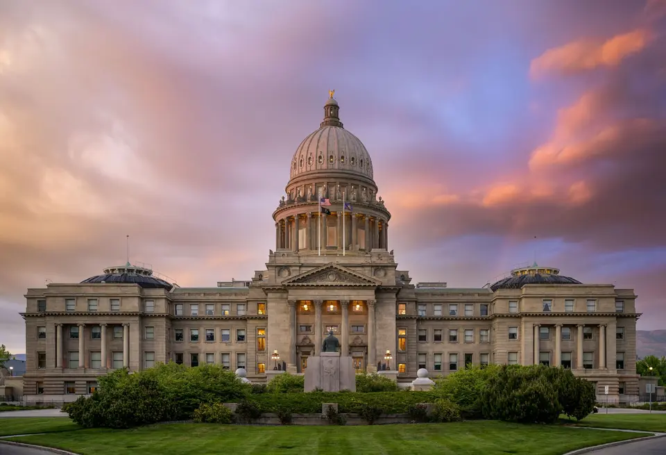 Idaho State Capitol in Boise at sunset
